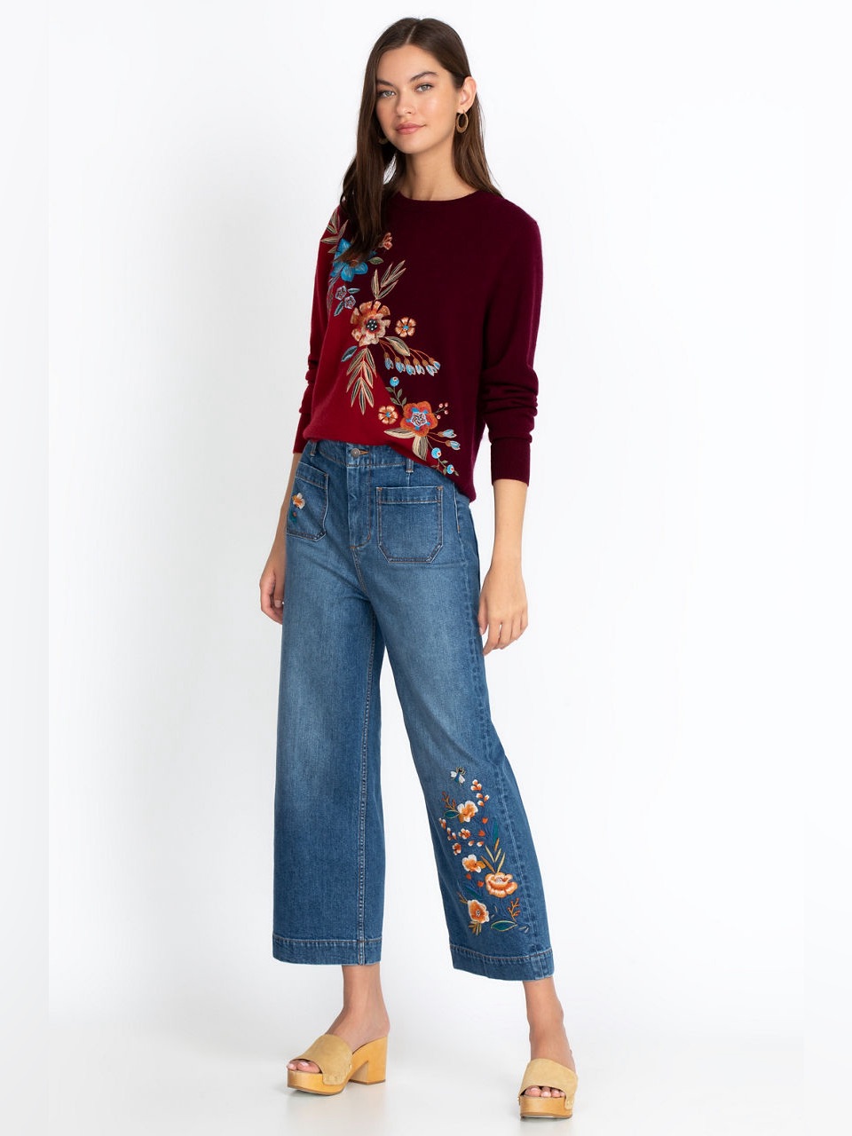 Johnny Was Shuri Cropped Wide Leg Jean Size Women’s 30 Embroidered Denim